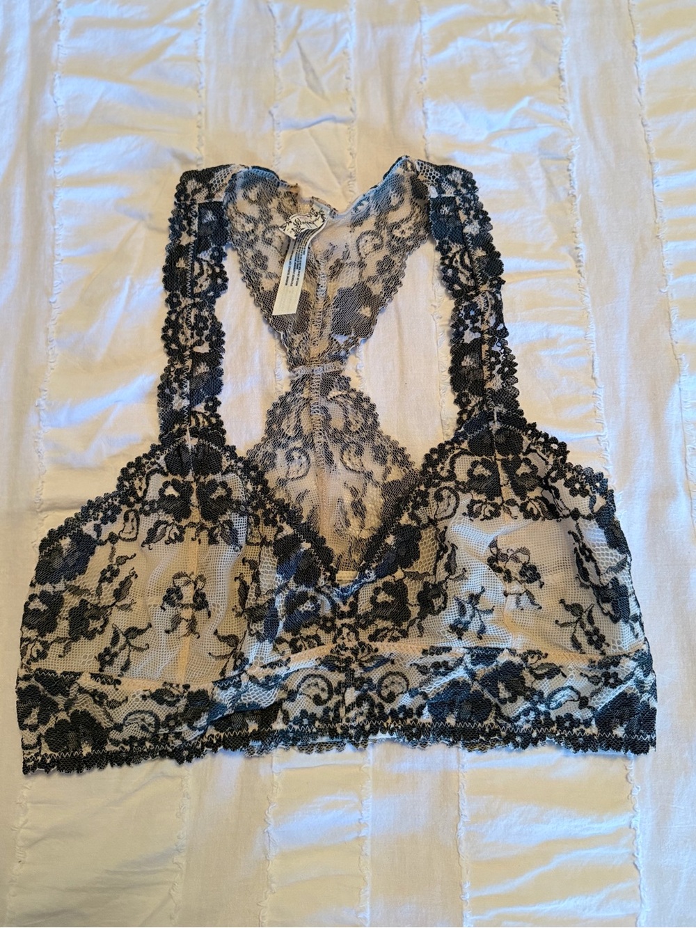 Free People Intimately Ivory Sheer Lace Racerback Bralette - Size L